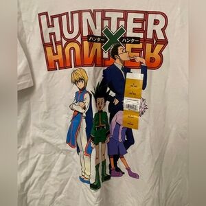 Hunter Anime Manga Graphic T-Shirt - White with Multicolor Design